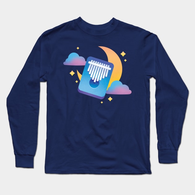 Kalimba Blue Night Moon Stars Long Sleeve T-Shirt by supermara